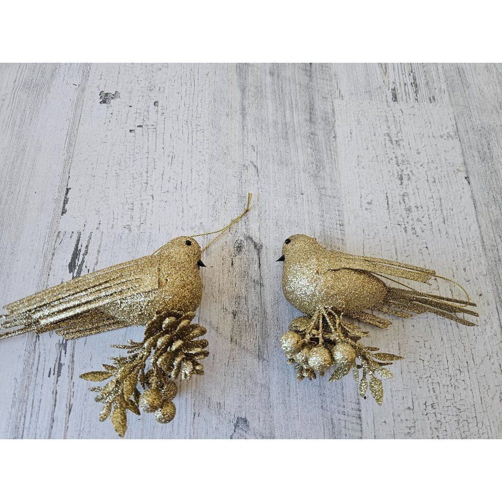 Gold bird ornament glitter Xmas‎ tree
